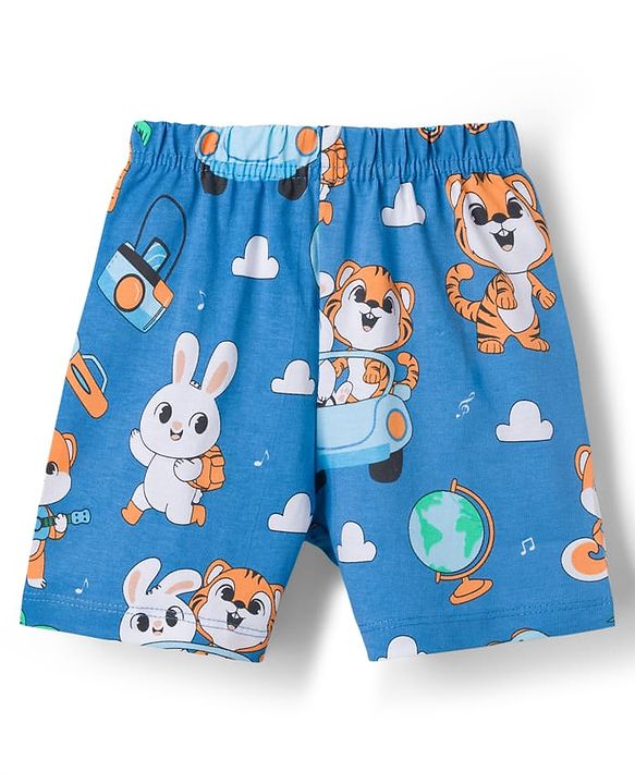 Babyhug Cotton Knit Half Sleeves T-Shirt & Shorts Night Suit with Bunny Print - Orange