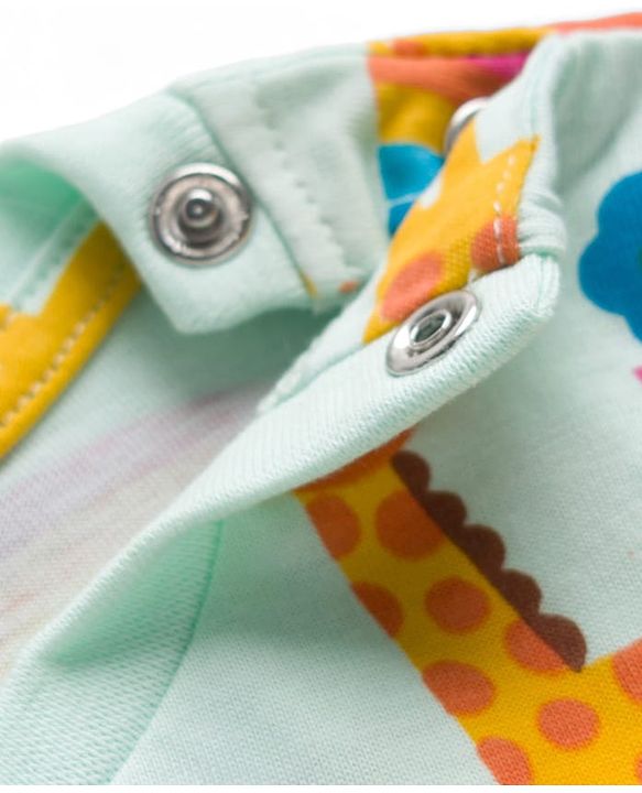 Babyhug Cotton Knit Frill Sleeves Co-ords T-Shirt & Shorts Night Suit with Jungle Theme Print - Light Blue