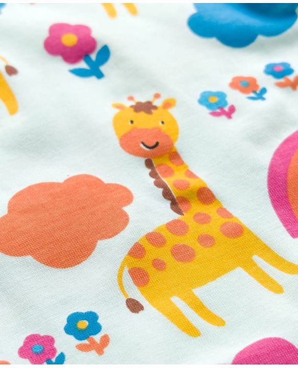 Babyhug Cotton Knit Frill Sleeves Co-ords T-Shirt & Shorts Night Suit with Jungle Theme Print - Light Blue