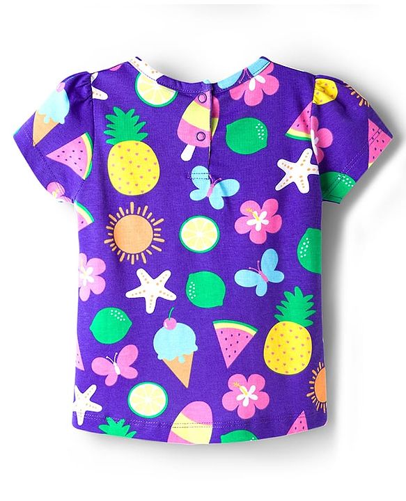 Babyhug Cotton Knit Half Sleeves Tropical Theme Printed Co-Ords T-Shirt & Shorts Night Suit - Purple