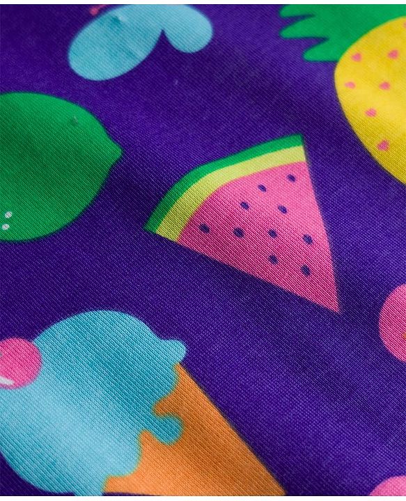 Babyhug Cotton Knit Half Sleeves Tropical Theme Printed Co-Ords T-Shirt & Shorts Night Suit - Purple