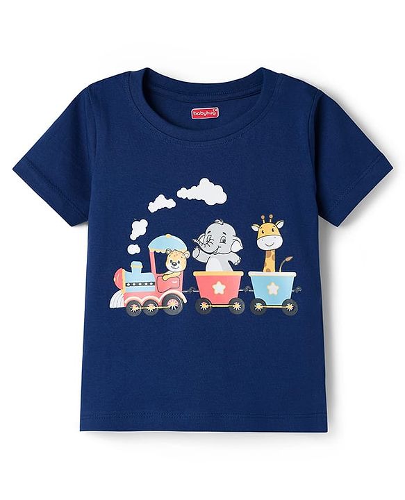Babyhug Cotton Knit Half Sleeves T-Shirt & Shorts Night Suit With Animal Print - Navy Blue