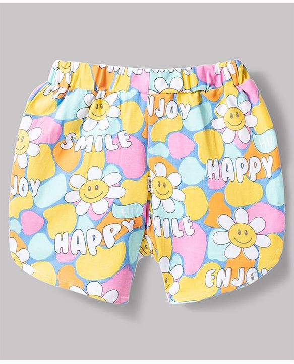 Babyhug Cotton Knit Half Sleeves T-Shirt & Shorts Night Suit with Smile Print - Pink