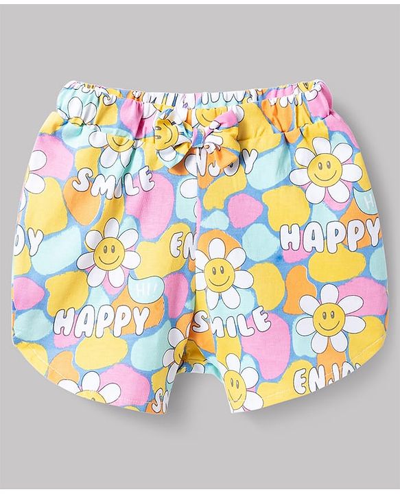 Babyhug Cotton Knit Half Sleeves T-Shirt & Shorts Night Suit with Smile Print - Pink