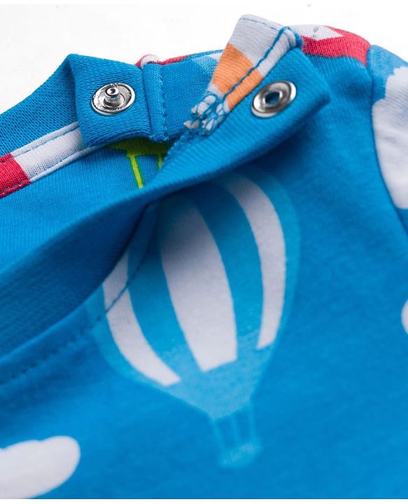 Babyhug Cotton Knit Half Sleeves Co-ords T-Shirt & Shorts Night Suit with Hot Air Balloon Print - Light Blue