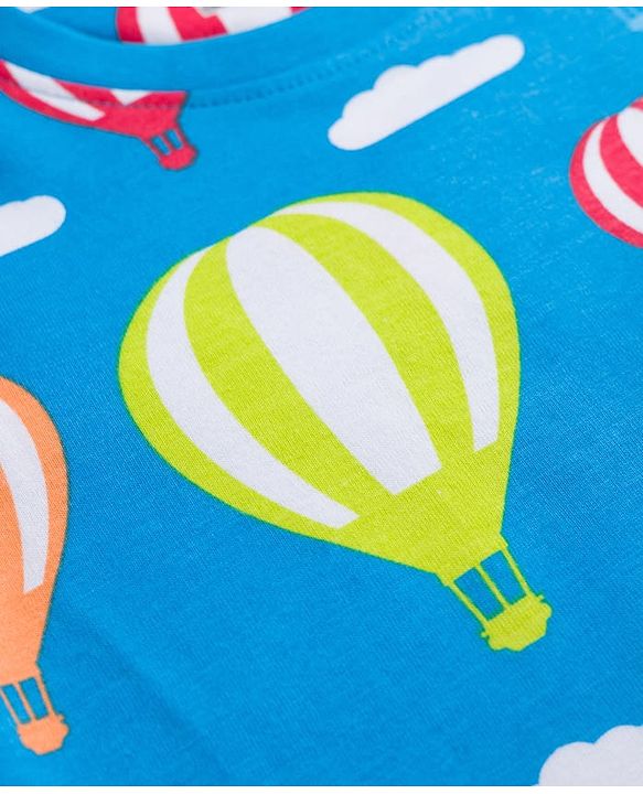 Babyhug Cotton Knit Half Sleeves Co-ords T-Shirt & Shorts Night Suit with Hot Air Balloon Print - Light Blue