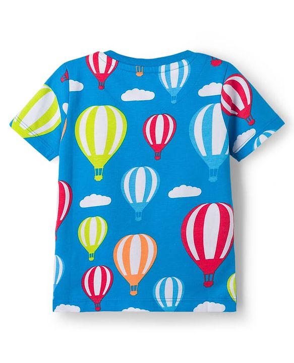 Babyhug Cotton Knit Half Sleeves Co-ords T-Shirt & Shorts Night Suit with Hot Air Balloon Print - Light Blue