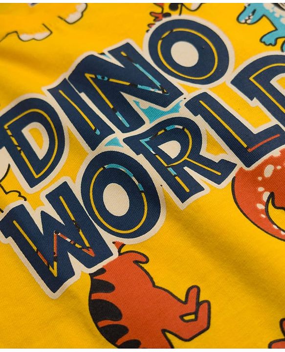 Babyhug 100% Cotton Knit Half Sleeves Dino Printed T-Shirt - Multicolour