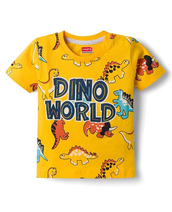 Babyhug 100% Cotton Knit Half Sleeves Dino Printed T-Shirt - Multicolour