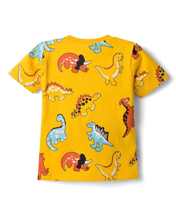 Babyhug 100% Cotton Knit Half Sleeves Dino Printed T-Shirt - Multicolour