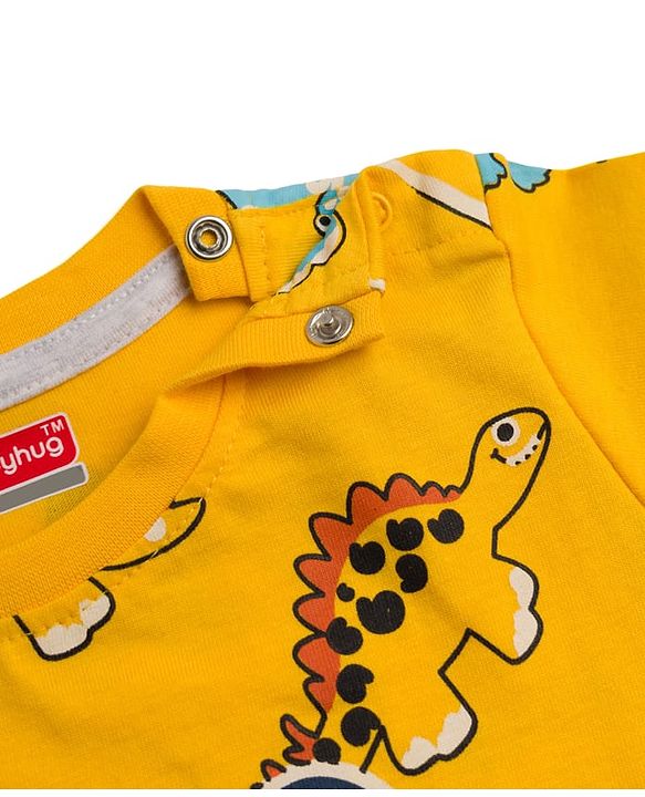 Babyhug 100% Cotton Knit Half Sleeves Dino Printed T-Shirt - Multicolour