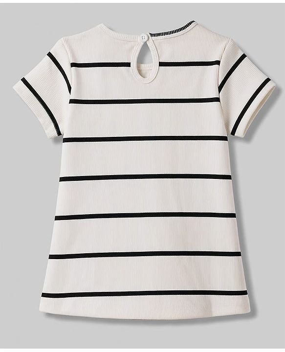 Babyhug Cotton Knit One Piece Dresses/Frocks Short Sleeves Round Neck Striped White 6-9 Months