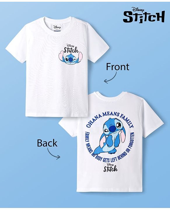 Pine Kids Disney 100% Cotton Knit Half Sleeves T-Shirt With Front & Back Stitch Graphic - White