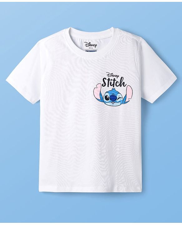 Pine Kids Disney 100% Cotton Knit Half Sleeves T-Shirt With Front & Back Stitch Graphic - White