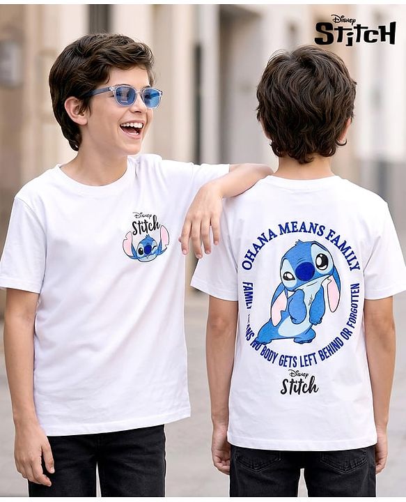 Pine Kids Disney 100% Cotton Knit Half Sleeves T-Shirt With Front & Back Stitch Graphic - White