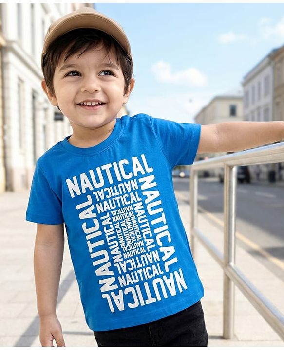 Babyhug 100% Cotton Knit Half Sleeves Nautical Text Printed T-Shirt - Multicolour