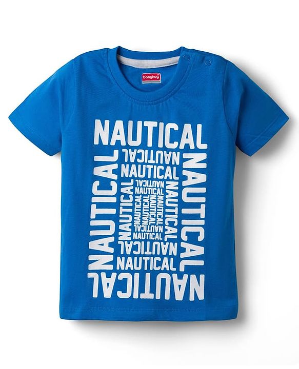 Babyhug 100% Cotton Knit Half Sleeves Nautical Text Printed T-Shirt - Multicolour