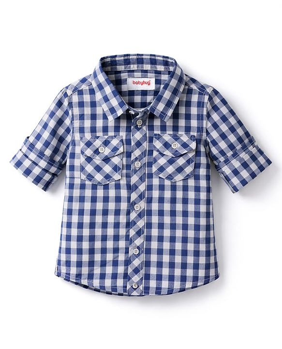 Babyhug Cotton Woven Full Sleeves Checks Shirt & Denim Jeans Set - Blue