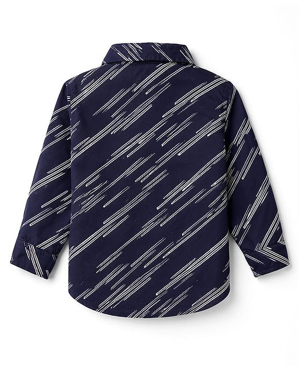 Babyhug Cotton Woven Full Sleeves Printed Shirt & Trouser Set - Navy Blue & Beige