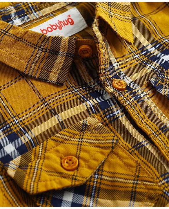 Babyhug Cotton Woven Full Sleeves Shirt & Denim Jeans Set With Checks - Yellow & Blue