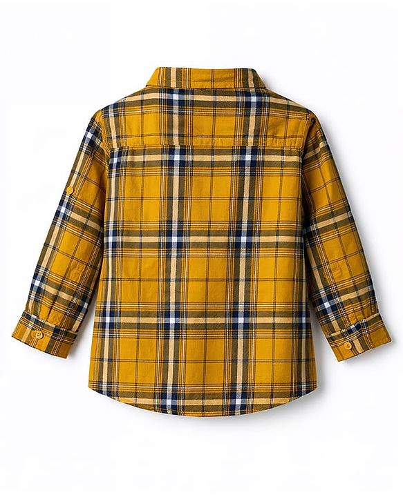Babyhug Cotton Woven Full Sleeves Shirt & Denim Jeans Set With Checks - Yellow & Blue
