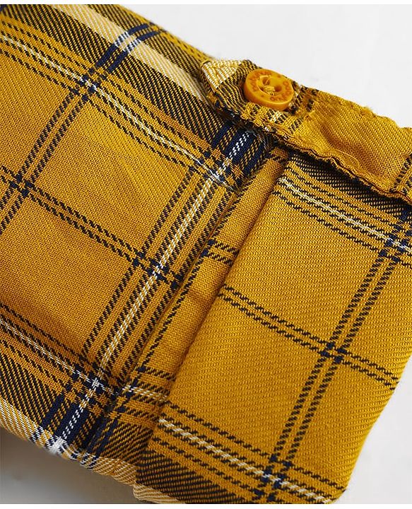 Babyhug Cotton Woven Full Sleeves Shirt & Denim Jeans Set With Checks - Yellow & Blue