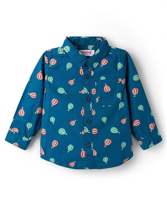 Babyhug Cotton Woven Full Sleeves Shirt & Lounge Pant Set With Air Balloon Print - Multicolor