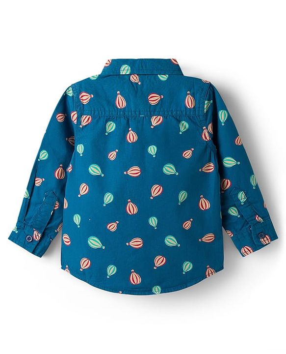 Babyhug Cotton Woven Full Sleeves Shirt & Lounge Pant Set With Air Balloon Print - Multicolor