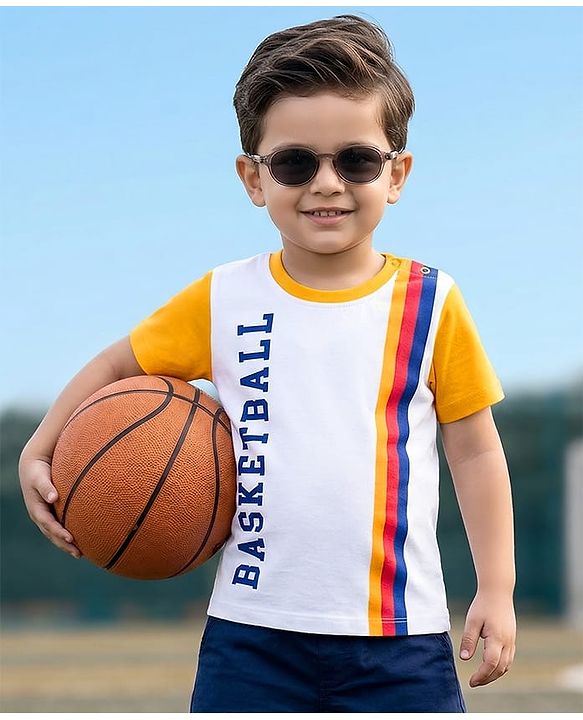 Babyhug 100% Cotton Knit Half Sleeves Sports Theme Printed T-Shirt - Multicolour
