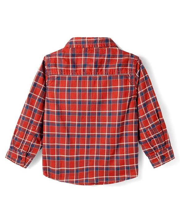 Babyhug Cotton Woven Full Sleeves Checkered Shirt & Trouser Set - Beige