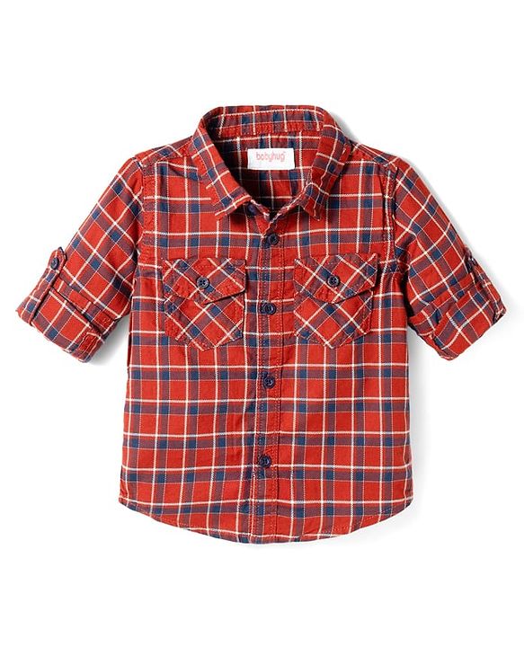 Babyhug Cotton Woven Full Sleeves Checkered Shirt & Trouser Set - Beige