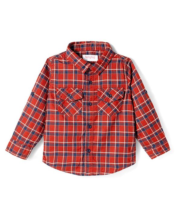 Babyhug Cotton Woven Full Sleeves Checkered Shirt & Trouser Set - Beige