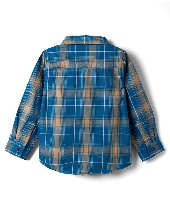 Babyhug Cotton Woven Full Sleeves Checks Shirt & Lounge Pant Set - Blue & Beige