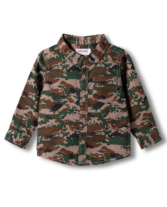 Babyhug Cotton Woven Full Sleeves Shirt & Denim Jeans Set With Camouflage Print - Multicolor