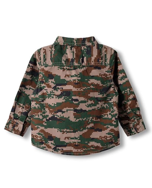 Babyhug Cotton Woven Full Sleeves Shirt & Denim Jeans Set With Camouflage Print - Multicolor