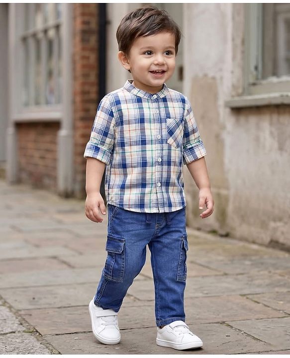 Babyhug Cotton Woven Full Sleeves Checks Shirt & Denim Jeans Set - Multicolor