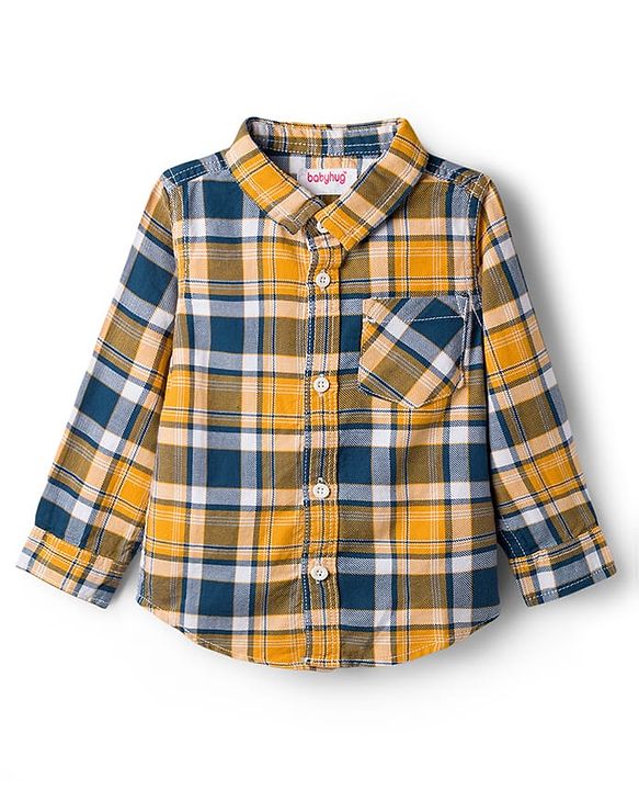 Babyhug Cotton Woven Full Sleeves Checkered Shirt & Denim Jeans Set - Blue