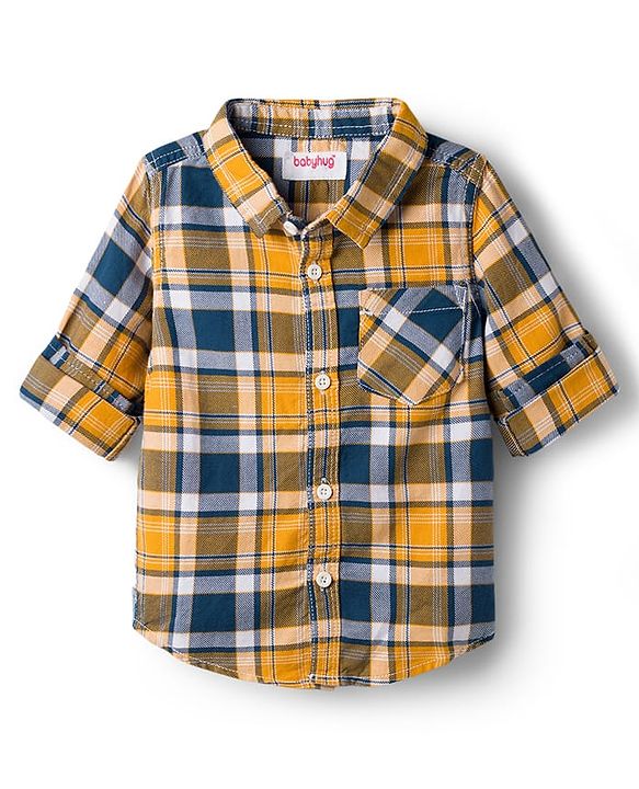 Babyhug Cotton Woven Full Sleeves Checkered Shirt & Denim Jeans Set - Blue