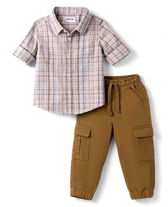 Babyhug Cotton Woven Full Sleeves Checks Shirt & Lounge Pant Set - Multicolor