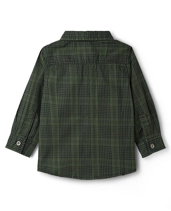 Babyhug Cotton Woven Full Sleeves Checks Shirt & Lounge Pant Set - Dark Green & Beige