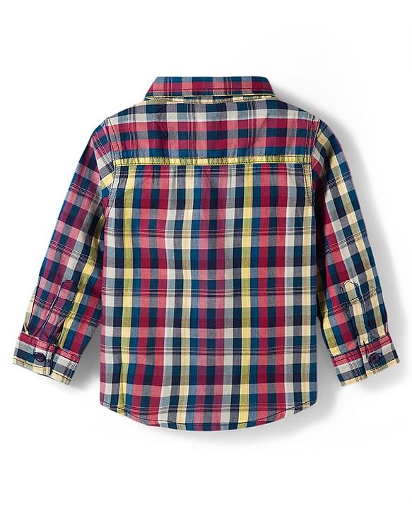 Babyhug Cotton Woven Full Sleeves Checks Shirt & Lounge Pant Set - Multicolor & Beige