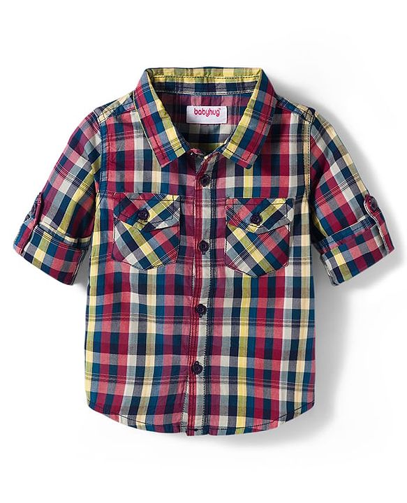 Babyhug Cotton Woven Full Sleeves Checks Shirt & Lounge Pant Set - Multicolor & Beige