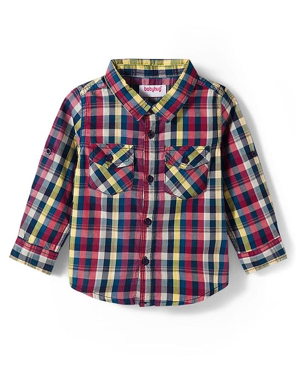 Babyhug Cotton Woven Full Sleeves Checks Shirt & Lounge Pant Set - Multicolor & Beige