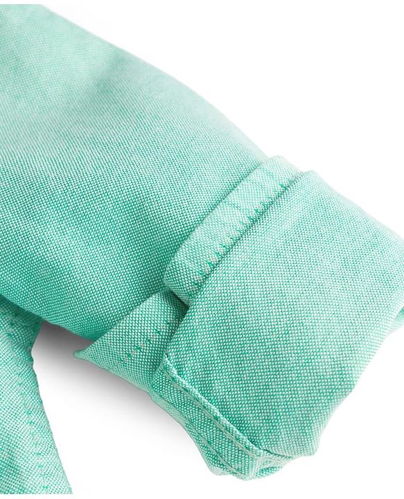 Babyhug Cotton Woven Full Sleeves Solid Color Shirt & Denim Jeans Set - Sea Green & Blue