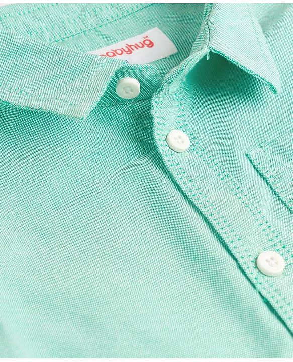 Babyhug Cotton Woven Full Sleeves Solid Color Shirt & Denim Jeans Set - Sea Green & Blue
