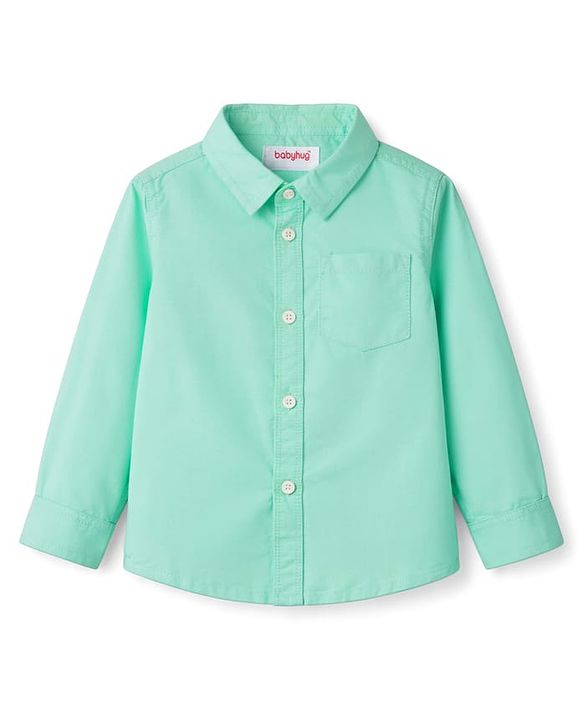 Babyhug Cotton Woven Full Sleeves Solid Color Shirt & Denim Jeans Set - Sea Green & Blue