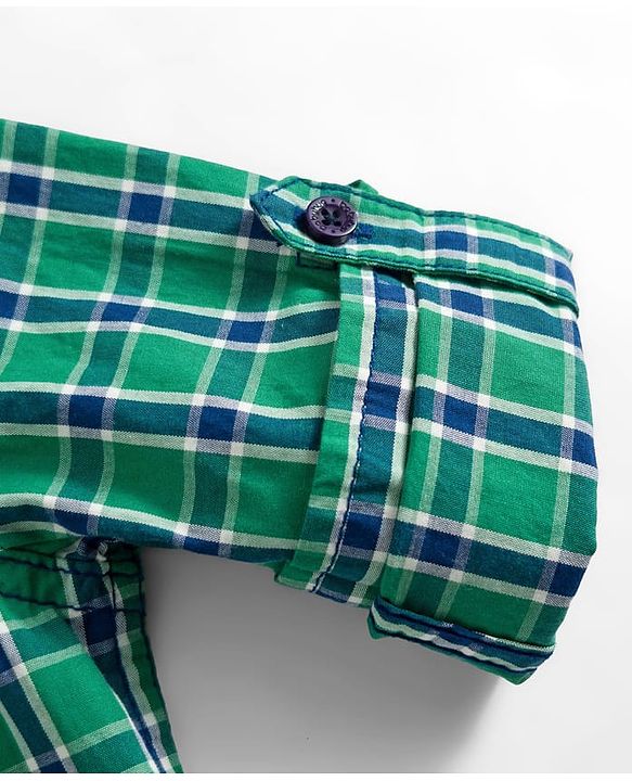 Babyhug Cotton Woven Full Sleeves Checkered Shirt & Denim Jeans Set - Green & Blue