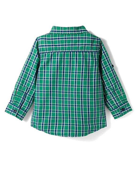 Babyhug Cotton Woven Full Sleeves Checkered Shirt & Denim Jeans Set - Green & Blue