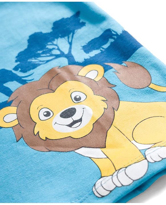 Babyhug Cotton Knit Half Sleeves T-Shirt With Animal Print - Light Blue