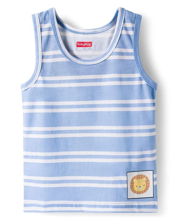 Babyhug 100% Cotton Knit Sleeveless Striped & Animal Printed Sando Pack Of 3 - Multicolour